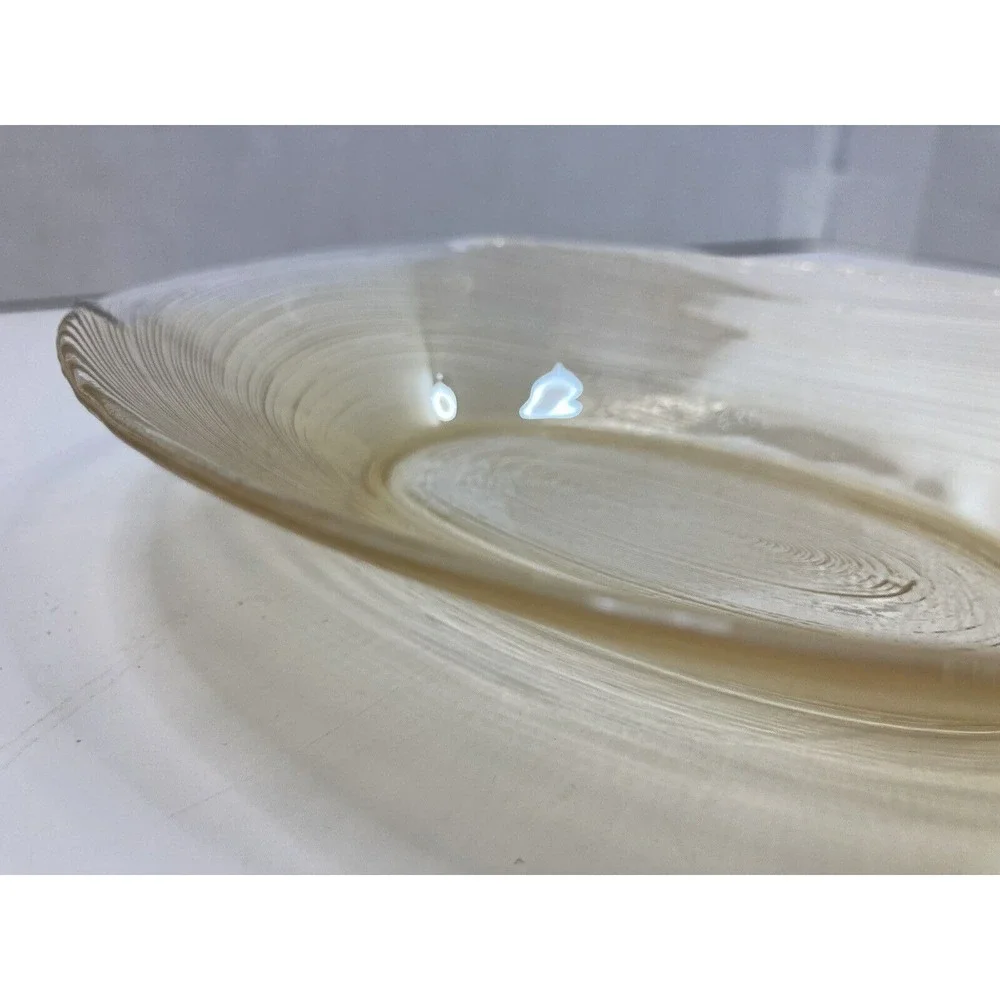 Amber/Gold Ribbon Glass‎ Delicate Bowl Soap Dish Jewelry Dish Home Decor 5 in